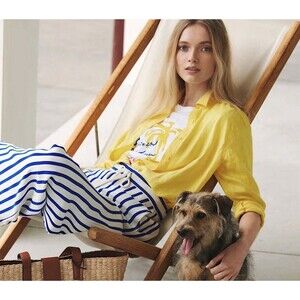 Lauren Ralph Lauren Nautical Wide Leg Satin Stripe Pant Blue White 2X